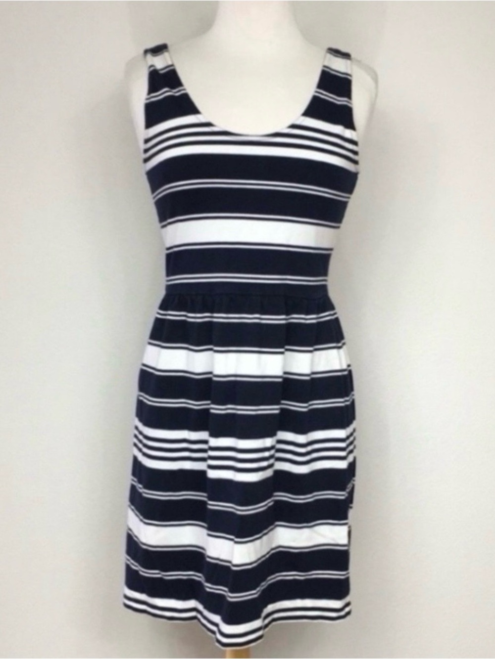 J. Crew Women Navy White Stripe Sleeveless Villa Cotton Mini Dress Preppy Size S